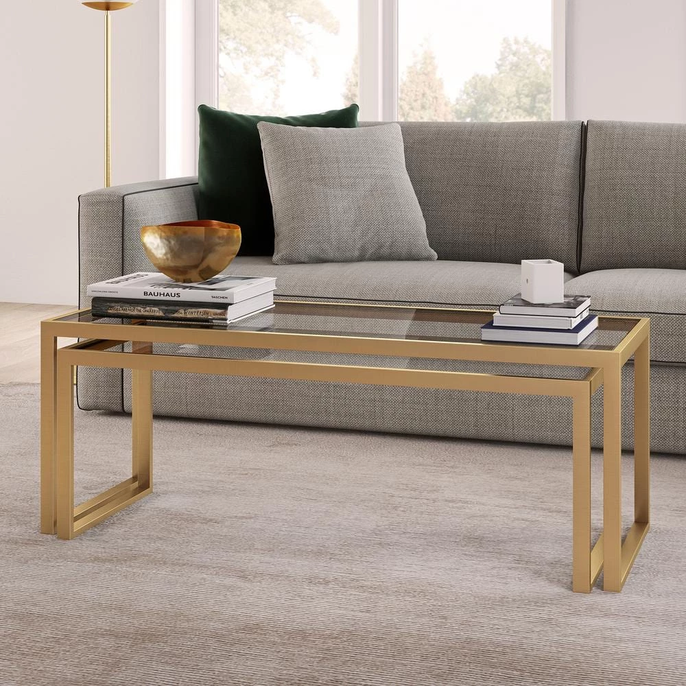 Deals π― Rocco 46 in. Brass/Clear Large Rectangle Glass Coffee Table with Nesting Tables by Meyer&Cross π― 10 Deals π― Rocco 46 in. Brass/Clear Large Rectangle Glass Coffee Table with Nesting Tables by Meyer&Cross π― - Image 8