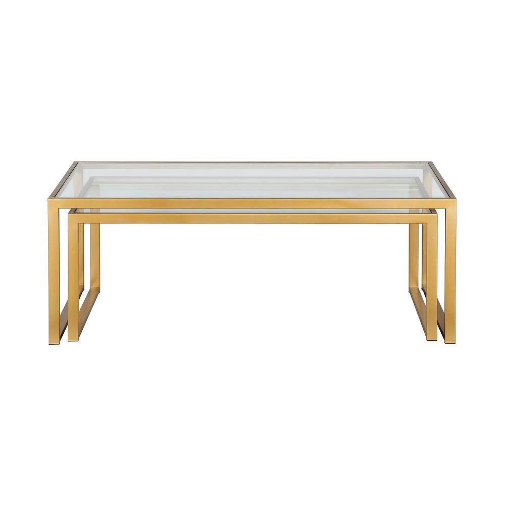 Deals π― Rocco 46 in. Brass/Clear Large Rectangle Glass Coffee Table with Nesting Tables by Meyer&Cross π― 6 Deals π― Rocco 46 in. Brass/Clear Large Rectangle Glass Coffee Table with Nesting Tables by Meyer&Cross π― - Image 4