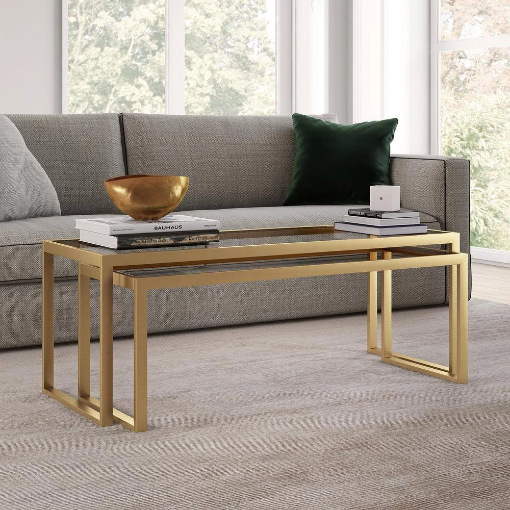 Deals π― Rocco 46 in. Brass/Clear Large Rectangle Glass Coffee Table with Nesting Tables by Meyer&Cross π― 5 Deals π― Rocco 46 in. Brass/Clear Large Rectangle Glass Coffee Table with Nesting Tables by Meyer&Cross π― - Image 3