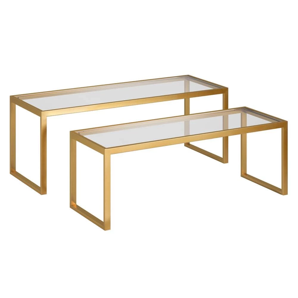 Deals π― Rocco 46 in. Brass/Clear Large Rectangle Glass Coffee Table with Nesting Tables by Meyer&Cross π― 4 Deals π― Rocco 46 in. Brass/Clear Large Rectangle Glass Coffee Table with Nesting Tables by Meyer&Cross π― - Image 2
