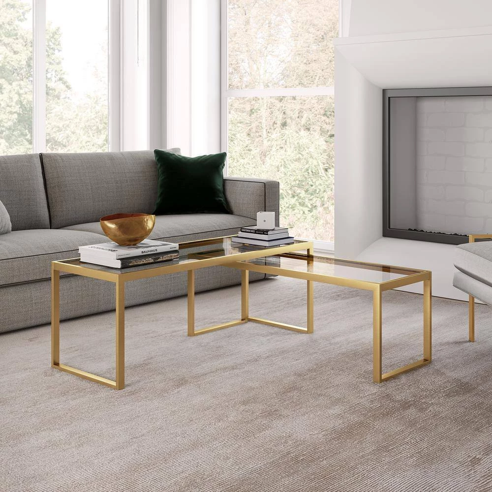 Deals π― Rocco 46 in. Brass/Clear Large Rectangle Glass Coffee Table with Nesting Tables by Meyer&Cross π― 9 Deals π― Rocco 46 in. Brass/Clear Large Rectangle Glass Coffee Table with Nesting Tables by Meyer&Cross π― - Image 7
