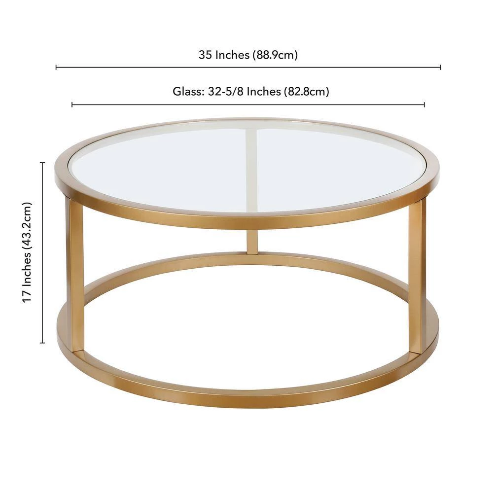 Discount 👍 Parker 35 in. Brass Medium Round Glass Coffee Table by Meyer&Cross 😉 6 Discount 👍 Parker 35 in. Brass Medium Round Glass Coffee Table by Meyer&Cross 😉 - Image 4