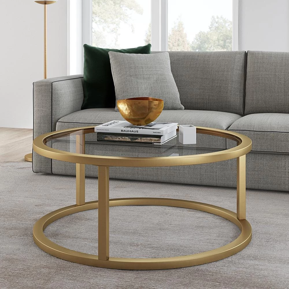 Discount 👍 Parker 35 in. Brass Medium Round Glass Coffee Table by Meyer&Cross 😉 7 Discount 👍 Parker 35 in. Brass Medium Round Glass Coffee Table by Meyer&Cross 😉 - Image 5