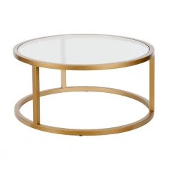 Discount 👍 Parker 35 in. Brass Medium Round Glass Coffee Table by Meyer&Cross 😉