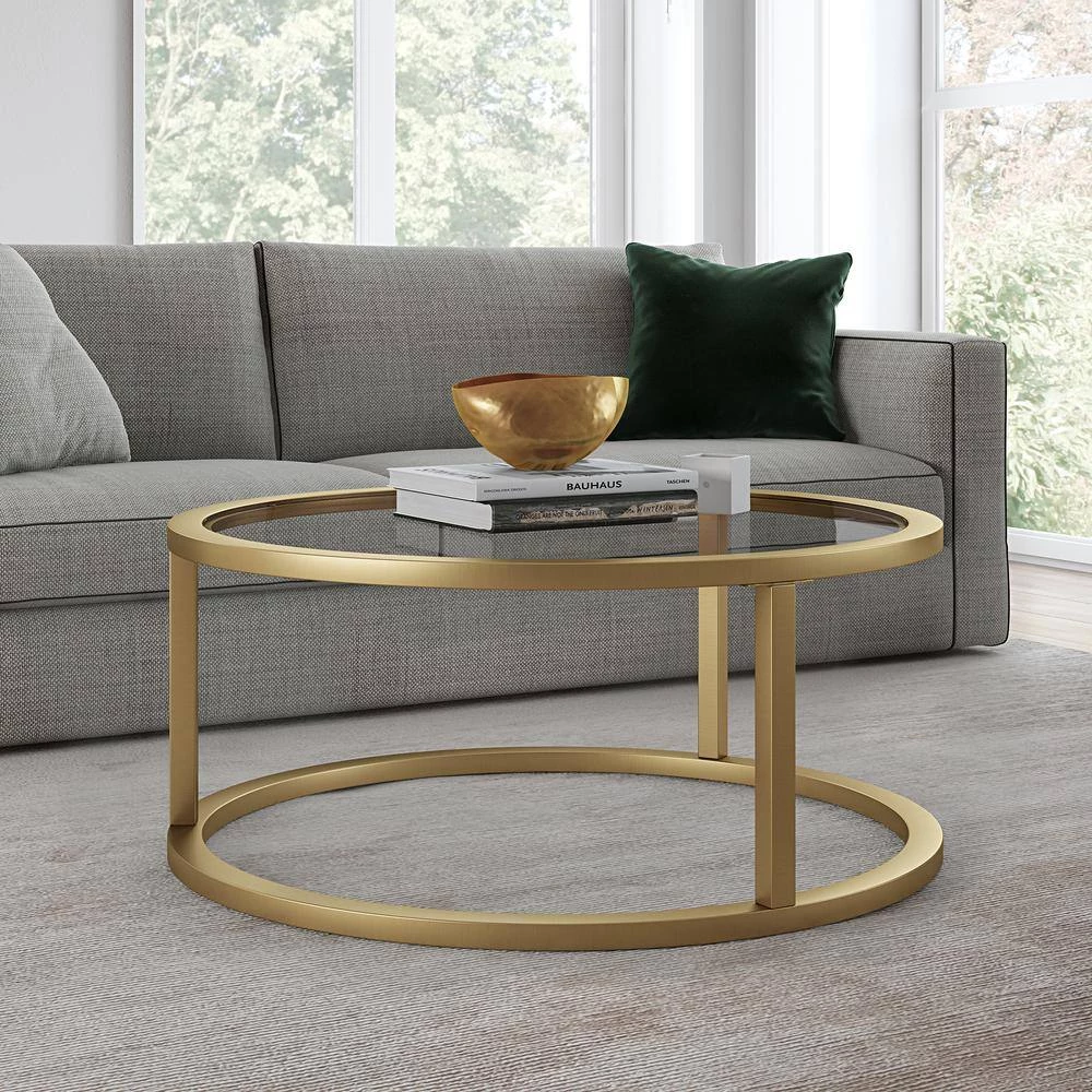 Discount 👍 Parker 35 in. Brass Medium Round Glass Coffee Table by Meyer&Cross 😉 4 Discount 👍 Parker 35 in. Brass Medium Round Glass Coffee Table by Meyer&Cross 😉 - Image 2