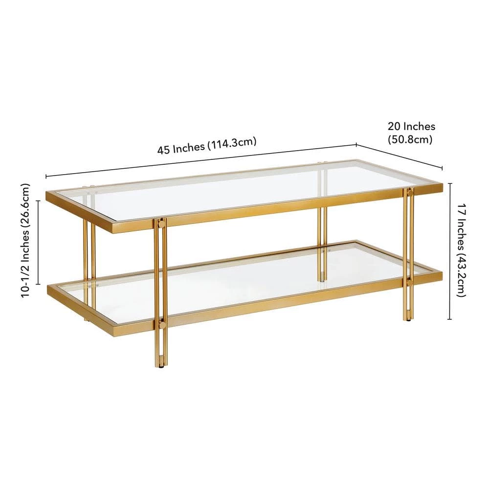Best Pirce 🥰 Inez 45 in. Brass/Clear Large Rectangle Glass Coffee Table with Shelf by Meyer&Cross 🎁 7 Best Pirce 🥰 Inez 45 in. Brass/Clear Large Rectangle Glass Coffee Table with Shelf by Meyer&Cross 🎁 - Image 5