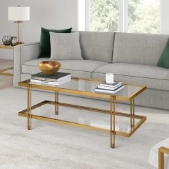 Best Pirce 🥰 Inez 45 in. Brass/Clear Large Rectangle Glass Coffee Table with Shelf by Meyer&Cross 🎁 15 Best Pirce 🥰 Inez 45 in. Brass/Clear Large Rectangle Glass Coffee Table with Shelf by Meyer&Cross 🎁 -Outlet Camden Isle Store brass meyer cross coffee tables ct0316 44 1000