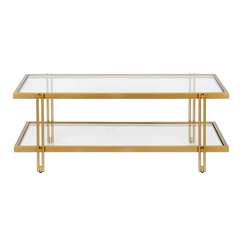 Best Pirce 🥰 Inez 45 in. Brass/Clear Large Rectangle Glass Coffee Table with Shelf by Meyer&Cross 🎁 5 Best Pirce 🥰 Inez 45 in. Brass/Clear Large Rectangle Glass Coffee Table with Shelf by Meyer&Cross 🎁 - Image 3