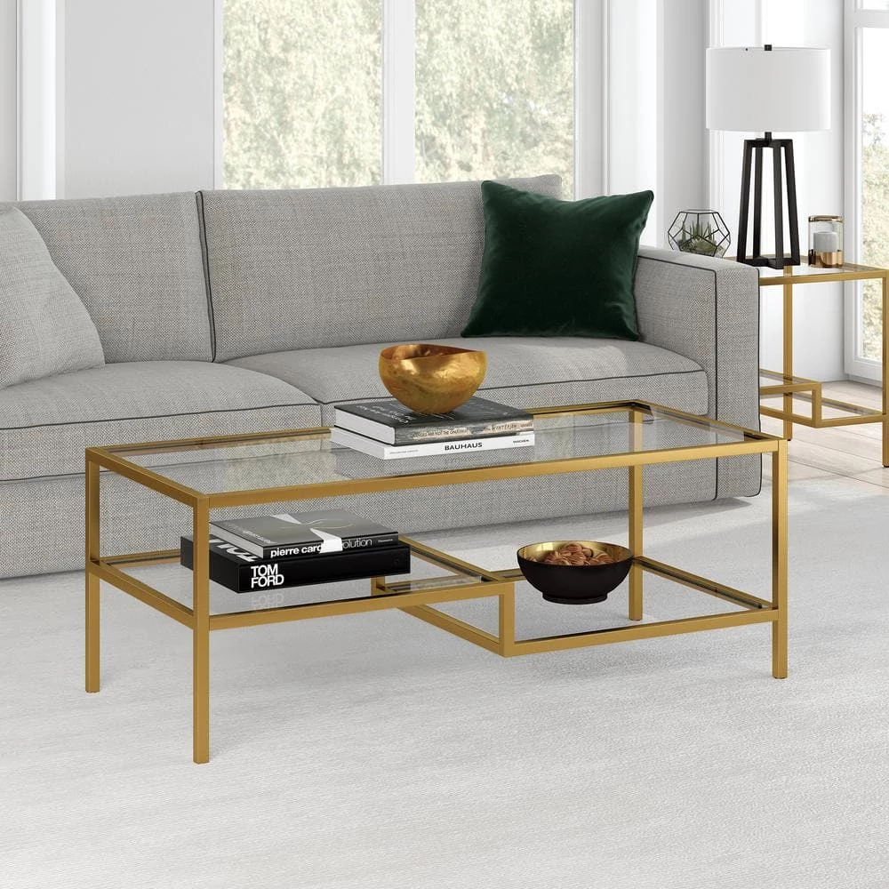 Cheap 🛒 Lovett 45 in. Brass Large Rectangle Glass Coffee Table with Shelf by Meyer&Cross 🌟 10 Cheap 🛒 Lovett 45 in. Brass Large Rectangle Glass Coffee Table with Shelf by Meyer&Cross 🌟 - Image 8