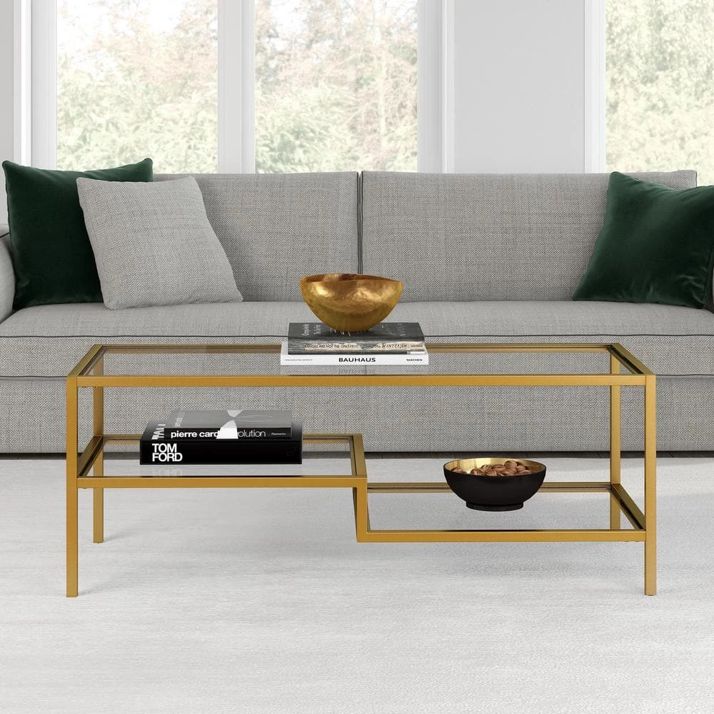 Cheap 🛒 Lovett 45 in. Brass Large Rectangle Glass Coffee Table with Shelf by Meyer&Cross 🌟 6 Cheap 🛒 Lovett 45 in. Brass Large Rectangle Glass Coffee Table with Shelf by Meyer&Cross 🌟 - Image 4