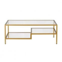Cheap 🛒 Lovett 45 in. Brass Large Rectangle Glass Coffee Table with Shelf by Meyer&Cross 🌟