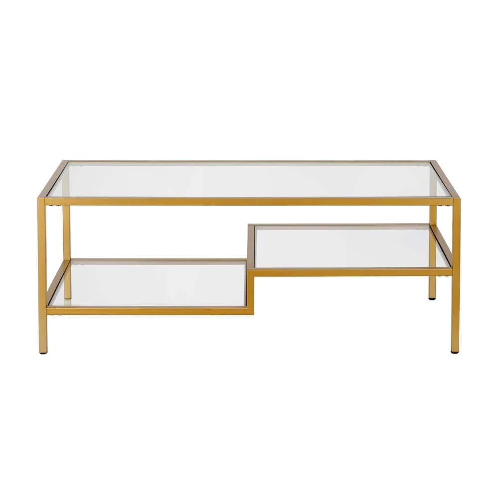 Cheap 🛒 Lovett 45 in. Brass Large Rectangle Glass Coffee Table with Shelf by Meyer&Cross 🌟 3 Cheap 🛒 Lovett 45 in. Brass Large Rectangle Glass Coffee Table with Shelf by Meyer&Cross 🌟