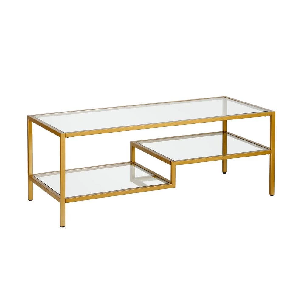 Cheap 🛒 Lovett 45 in. Brass Large Rectangle Glass Coffee Table with Shelf by Meyer&Cross 🌟 4 Cheap 🛒 Lovett 45 in. Brass Large Rectangle Glass Coffee Table with Shelf by Meyer&Cross 🌟 - Image 2