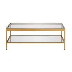 Wholesale 💯 Alexis 45 in. Brass Large Rectangle Glass Coffee Table with Shelf by Meyer&Cross 😉 -Outlet Camden Isle Store brass meyer cross coffee tables ct0380 4f 1000