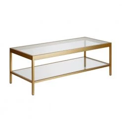 Wholesale 💯 Alexis 45 in. Brass Large Rectangle Glass Coffee Table with Shelf by Meyer&Cross 😉