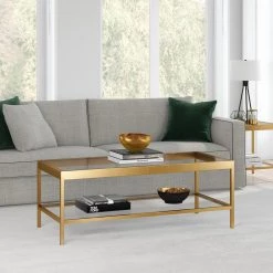 Wholesale 💯 Alexis 45 in. Brass Large Rectangle Glass Coffee Table with Shelf by Meyer&Cross 😉 -Outlet Camden Isle Store brass meyer cross coffee tables ct0380 c3 1000