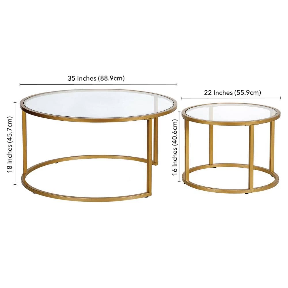 Buy 🤩 2-Pieces Watson 35 in. Brass Round Glass Coffee Table by Meyer&Cross 🤩 8 Buy 🤩 2-Pieces Watson 35 in. Brass Round Glass Coffee Table by Meyer&Cross 🤩 - Image 6