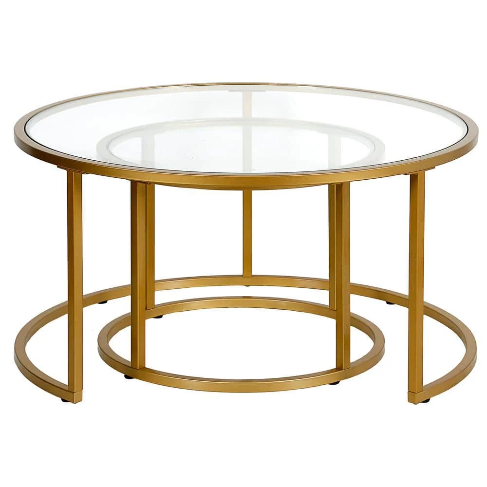 Buy 🤩 2-Pieces Watson 35 in. Brass Round Glass Coffee Table by Meyer&Cross 🤩 6 Buy 🤩 2-Pieces Watson 35 in. Brass Round Glass Coffee Table by Meyer&Cross 🤩 - Image 4
