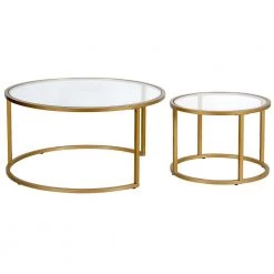 Buy 🤩 2-Pieces Watson 35 in. Brass Round Glass Coffee Table by Meyer&Cross 🤩