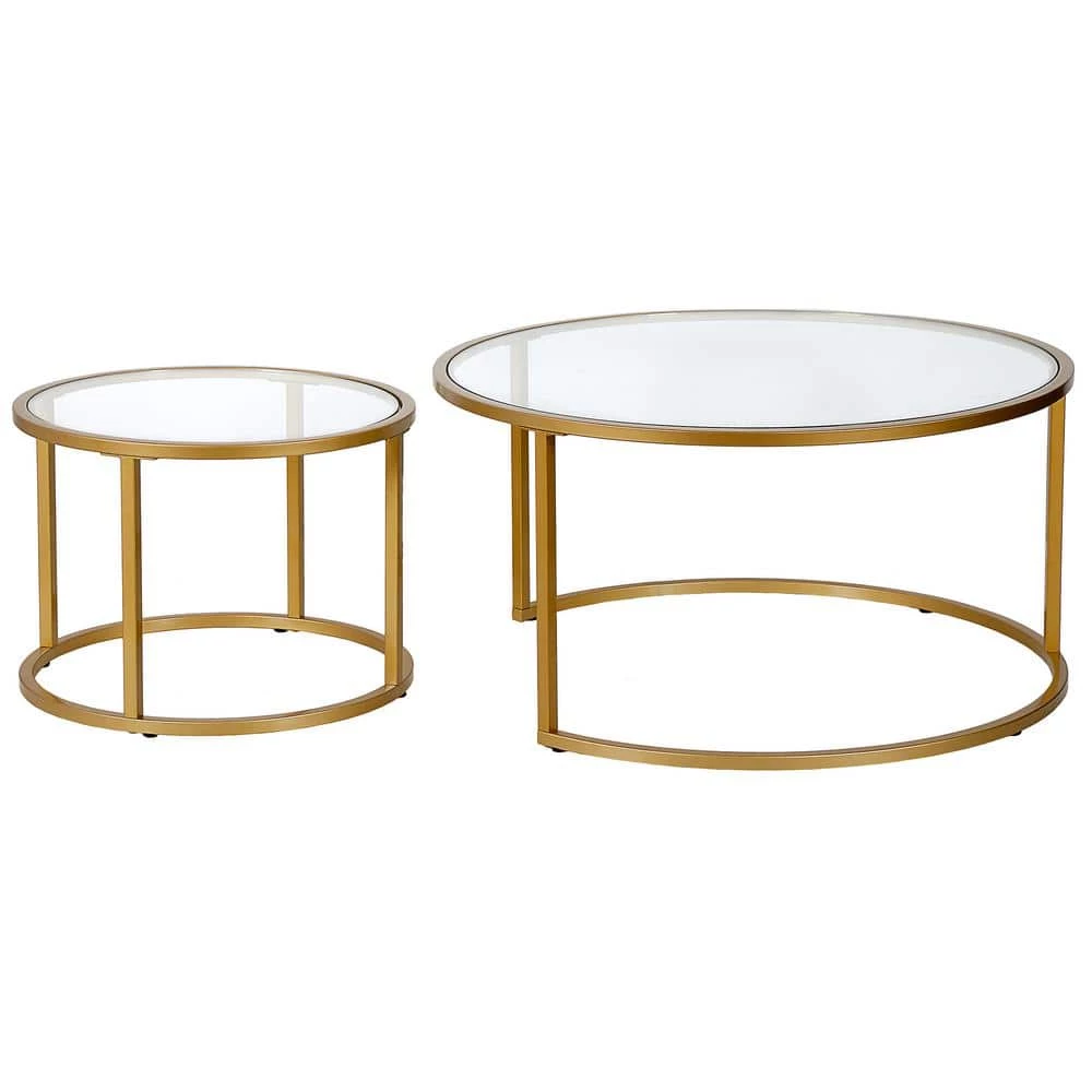 Buy 🤩 2-Pieces Watson 35 in. Brass Round Glass Coffee Table by Meyer&Cross 🤩 4 Buy 🤩 2-Pieces Watson 35 in. Brass Round Glass Coffee Table by Meyer&Cross 🤩 - Image 2