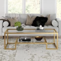 Buy 🎁 Athena 54 in. Brass Rectangle Glass Coffee Table by Meyer&Cross 🎁 -Outlet Camden Isle Store brass meyer cross coffee tables ct0707 1f 1000