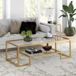 Buy 🎁 Athena 54 in. Brass Rectangle Glass Coffee Table by Meyer&Cross 🎁 -Outlet Camden Isle Store brass meyer cross coffee tables ct0707 4f 1000