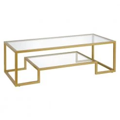 Buy 🎁 Athena 54 in. Brass Rectangle Glass Coffee Table by Meyer&Cross 🎁