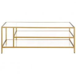 Budget 🤩 Winthrop 46 in. Brass Rectangle Glass Coffee Table with Glass Shelves by Meyer&Cross 🔥 -Outlet Camden Isle Store brass meyer cross coffee tables ct0773 4f 1000