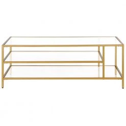 Budget 🤩 Winthrop 46 in. Brass Rectangle Glass Coffee Table with Glass Shelves by Meyer&Cross 🔥 -Outlet Camden Isle Store brass meyer cross coffee tables ct0773 c3 1000