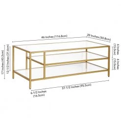 Budget 🤩 Winthrop 46 in. Brass Rectangle Glass Coffee Table with Glass Shelves by Meyer&Cross 🔥 -Outlet Camden Isle Store brass meyer cross coffee tables ct0773 fa 1000