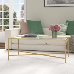 Best reviews of 🥰 Henley 48 in. Brass Rectangle Glass Coffee Table by Meyer&Cross ✔️ -Outlet Camden Isle Store brass meyer cross coffee tables ct0825 1f 1000