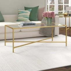 Best reviews of 🥰 Henley 48 in. Brass Rectangle Glass Coffee Table by Meyer&Cross ✔️ -Outlet Camden Isle Store brass meyer cross coffee tables ct0825 4f 1000