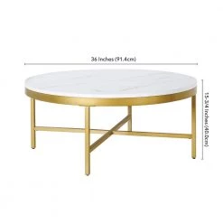 Coupon 🔔 Xivil 36 in. Brass Round Coffee Table with Faux Marble Top by Meyer&Cross 🔥 -Outlet Camden Isle Store brass meyer cross coffee tables ct0998 76 1000