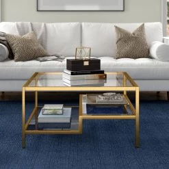 Outlet 💯 Lovett 32 in. Brass Square Glass Coffee Table by Meyer&Cross ❤️ -Outlet Camden Isle Store brass meyer cross coffee tables ct1043 1f 1000