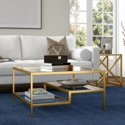 Outlet 💯 Lovett 32 in. Brass Square Glass Coffee Table by Meyer&Cross ❤️ -Outlet Camden Isle Store brass meyer cross coffee tables ct1043 31 1000
