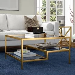 Outlet 💯 Lovett 32 in. Brass Square Glass Coffee Table by Meyer&Cross ❤️ -Outlet Camden Isle Store brass meyer cross coffee tables ct1043 44 1000