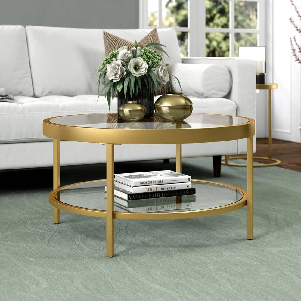 Buy 👏 Alexis 32 in. Brass Round Glass Coffee Table with Shelves by Meyer&Cross ✨ 11 Buy 👏 Alexis 32 in. Brass Round Glass Coffee Table with Shelves by Meyer&Cross ✨ - Image 9
