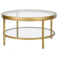 Buy 👏 Alexis 32 in. Brass Round Glass Coffee Table with Shelves by Meyer&Cross ✨