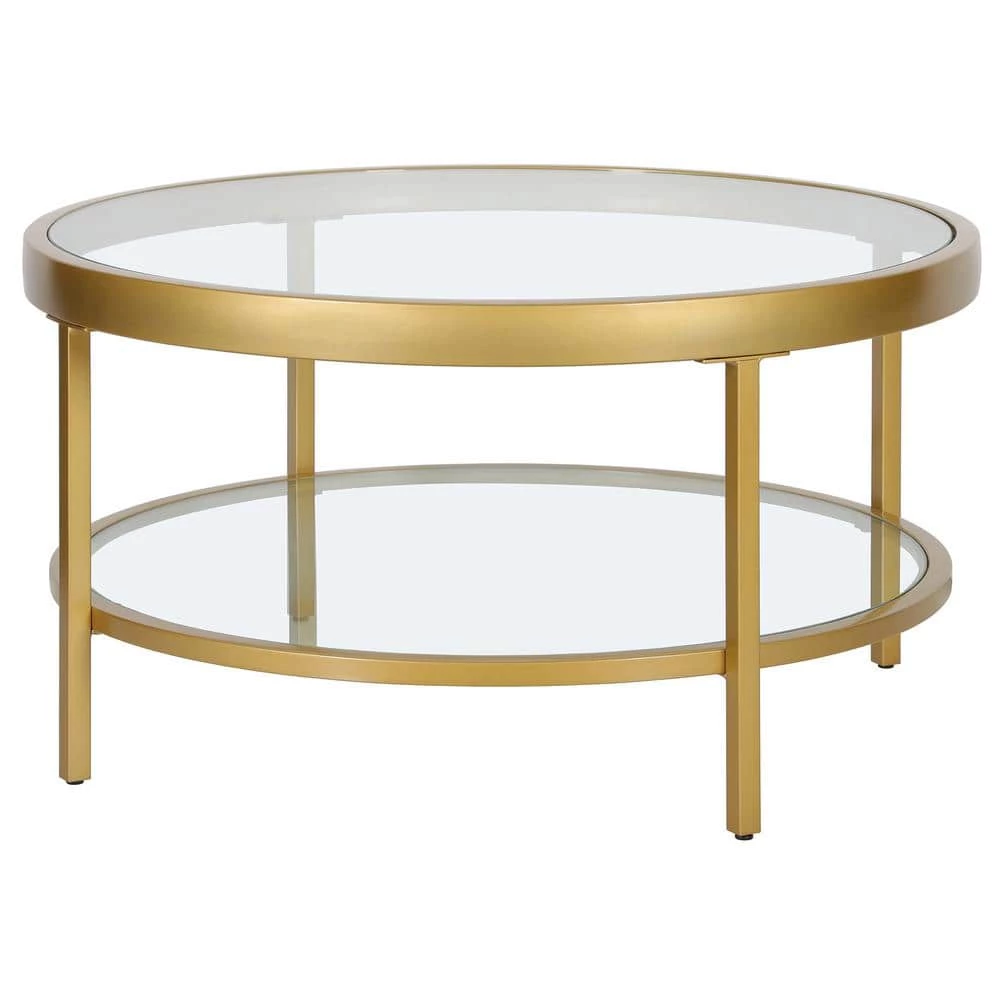 Buy 👏 Alexis 32 in. Brass Round Glass Coffee Table with Shelves by Meyer&Cross ✨ 3 Buy 👏 Alexis 32 in. Brass Round Glass Coffee Table with Shelves by Meyer&Cross ✨