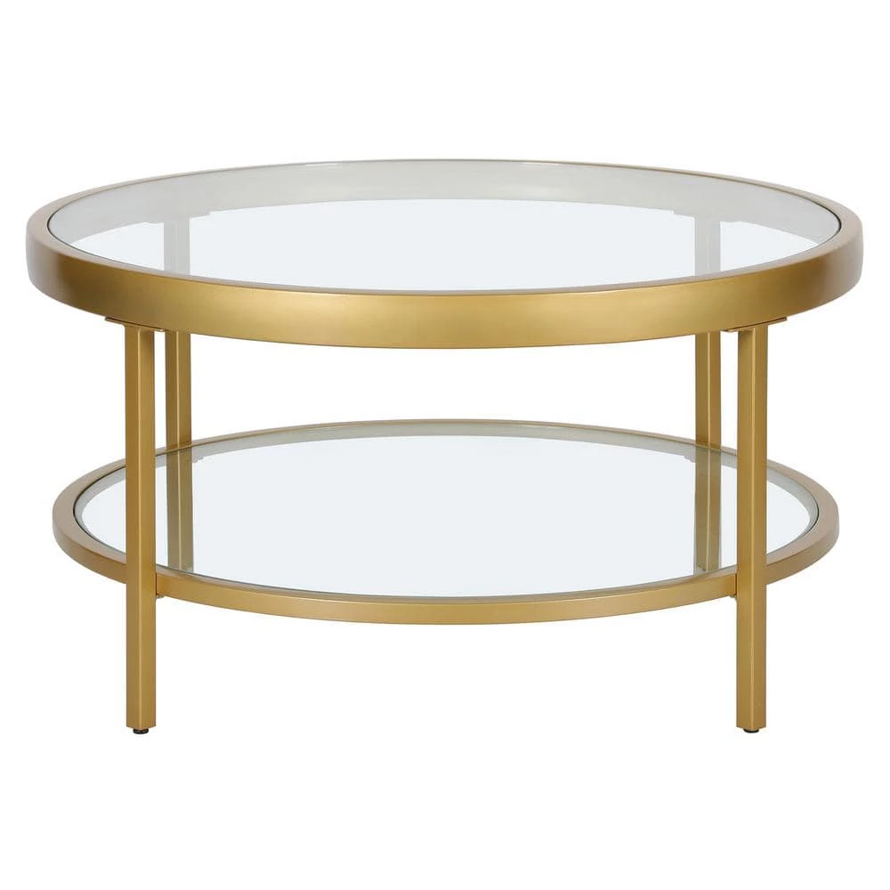 Buy 👏 Alexis 32 in. Brass Round Glass Coffee Table with Shelves by Meyer&Cross ✨ 4 Buy 👏 Alexis 32 in. Brass Round Glass Coffee Table with Shelves by Meyer&Cross ✨ - Image 2