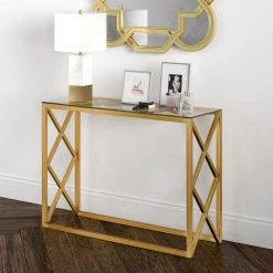 Coupon 🎁 Dixon 42 in. Brass Standard Rectangle Glass Console Table by Meyer&Cross 😀 -Outlet Camden Isle Store brass meyer cross console tables at0114 1f 1000