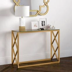Coupon 🎁 Dixon 42 in. Brass Standard Rectangle Glass Console Table by Meyer&Cross 😀 -Outlet Camden Isle Store brass meyer cross console tables at0114 31 1000