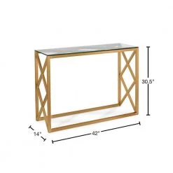 Coupon 🎁 Dixon 42 in. Brass Standard Rectangle Glass Console Table by Meyer&Cross 😀 -Outlet Camden Isle Store brass meyer cross console tables at0114 40 1000
