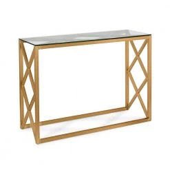 Coupon 🎁 Dixon 42 in. Brass Standard Rectangle Glass Console Table by Meyer&Cross 😀