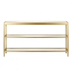 Promo 🥰 Alexis 55 in. Brass Rectangle Glass Console Table with Storage by Meyer&Cross 🎁