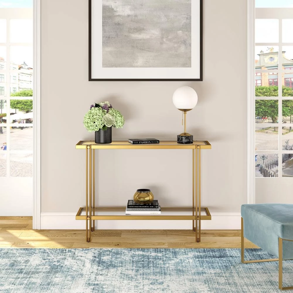 Discount ❤️ Inez 42 in. Brass/Clear Standard Rectangle Glass Console Table with Storage by Meyer&Cross 🤩 8 Discount ❤️ Inez 42 in. Brass/Clear Standard Rectangle Glass Console Table with Storage by Meyer&Cross 🤩 - Image 6