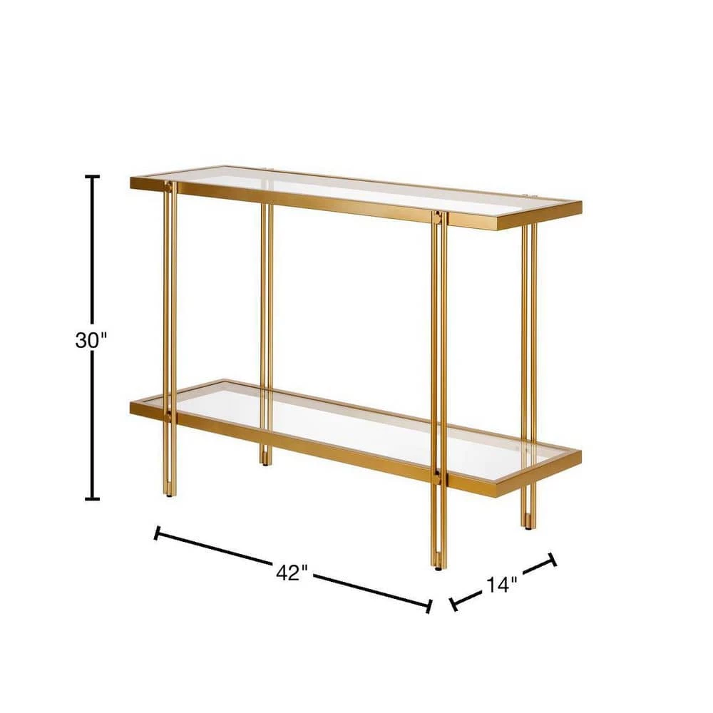 Discount ❤️ Inez 42 in. Brass/Clear Standard Rectangle Glass Console Table with Storage by Meyer&Cross 🤩 5 Discount ❤️ Inez 42 in. Brass/Clear Standard Rectangle Glass Console Table with Storage by Meyer&Cross 🤩 - Image 3