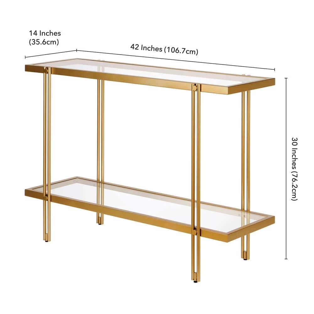 Discount ❤️ Inez 42 in. Brass/Clear Standard Rectangle Glass Console Table with Storage by Meyer&Cross 🤩 9 Discount ❤️ Inez 42 in. Brass/Clear Standard Rectangle Glass Console Table with Storage by Meyer&Cross 🤩 - Image 7