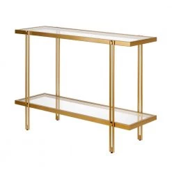 Discount ❤️ Inez 42 in. Brass/Clear Standard Rectangle Glass Console Table with Storage by Meyer&Cross 🤩