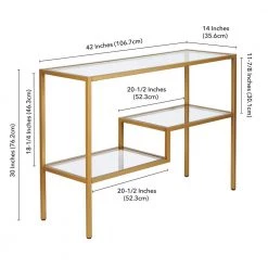 Budget ⭐ Lovett 42 in. Brass Standard Rectangle Glass Console Table with Shelves by Meyer&Cross 🎁 -Outlet Camden Isle Store brass meyer cross console tables at0358 44 1000